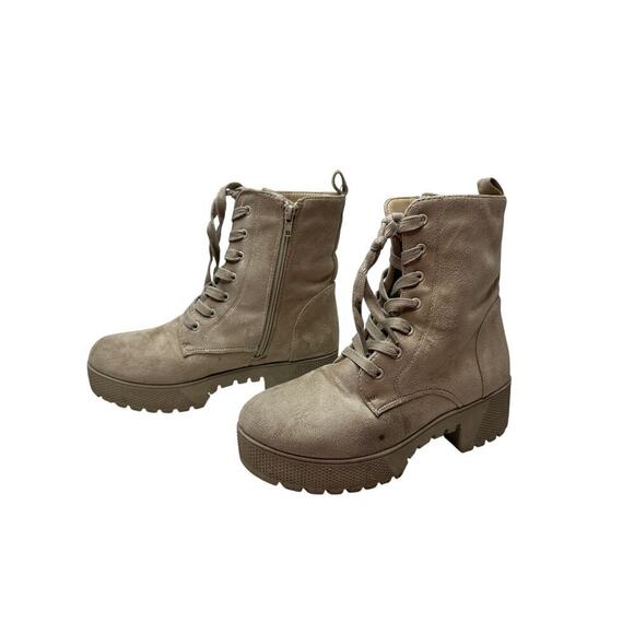 Chinese Laundry Size 8 Beige Tan Faux Suede Lace-Up Fall Moto Military Bootie - Picture 4 of 14